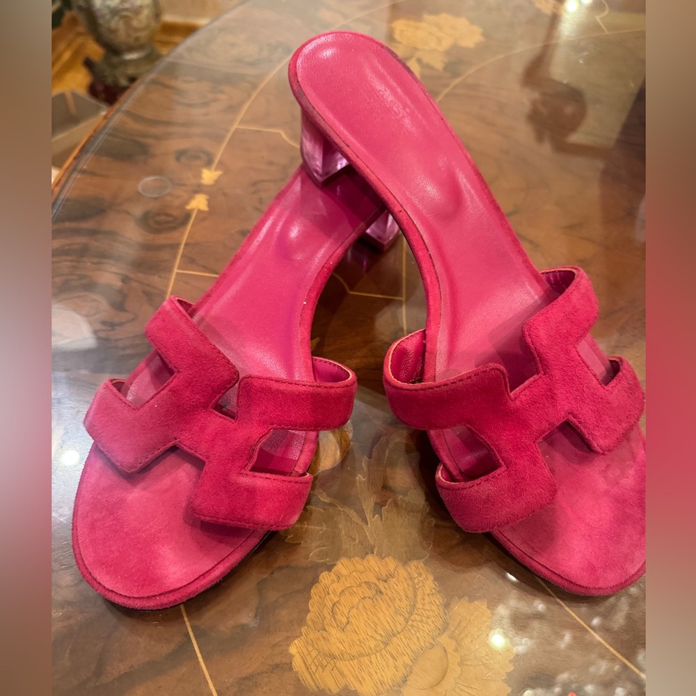 Hermes Suede women’s Slides with clear heel sz 42 USA Sz 10-10.5 - Picture 12 of 15